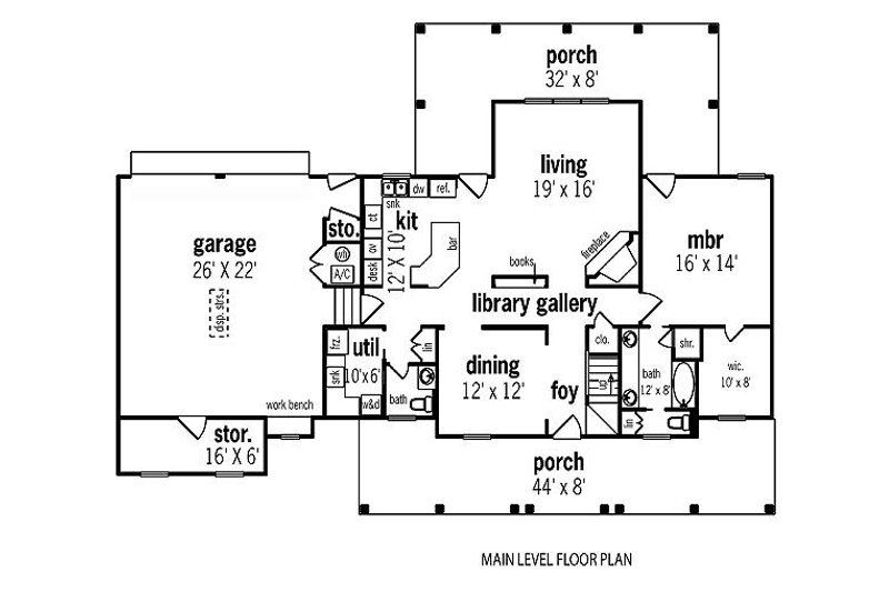 Architectural House Design - Floor Plan - Main Floor for Traditional House Plan #45-290 - 3 bed, 2.5 bath