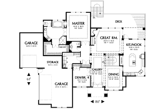 Floor Plan - Main Floor for Prairie House Plan #48-293 - 4 bed, 3.5 bath