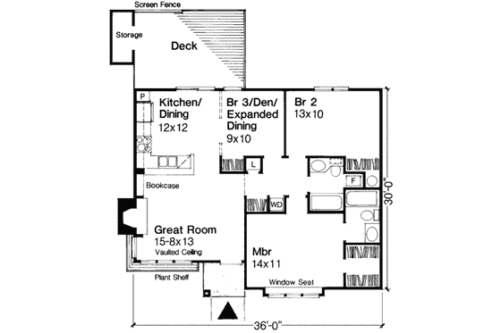 Floor Plan - Main Floor for Traditional House Plan #320-103 - 3 bed, 2 bath