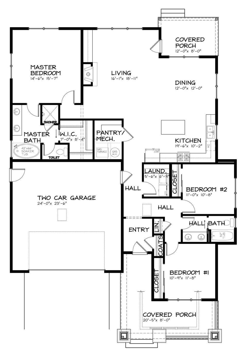 Bungalow Style House Plan - 3 Beds 2 Baths 1792 Sq/Ft Plan #434-7