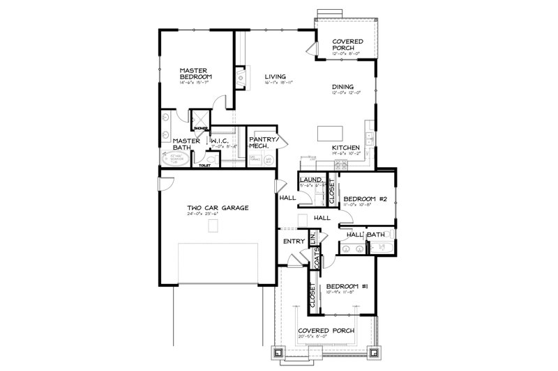 Home Plan - Floor Plan - Main Floor for Bungalow House Plan #434-7 - 3 bed, 2 bath