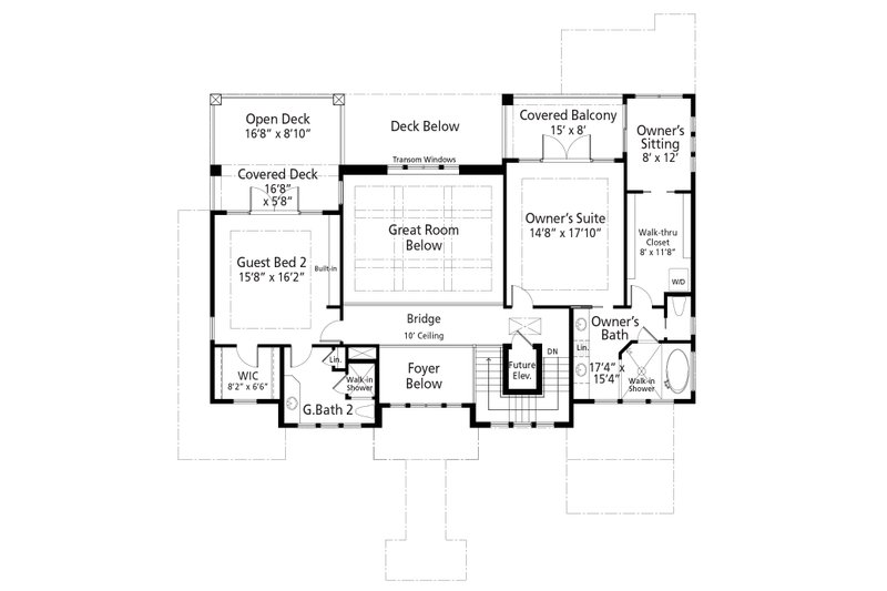 House Blueprint - Floor Plan - Upper Floor for Beach House Plan #938-115 - 3 bed, 3.5 bath