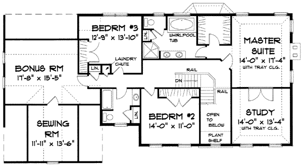 Colonial Floor Plan - Upper Floor Plan #75-111