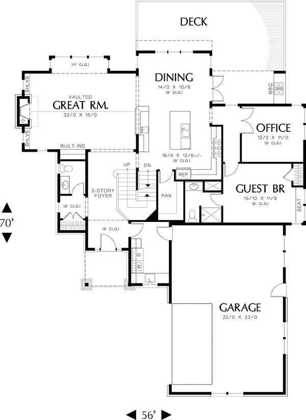 Main level floor plan - 4000 square foot Craftsman home