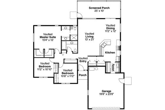 Floor Plan - Main Floor for Mediterranean House Plan #124-255 - 3 bed, 2 bath