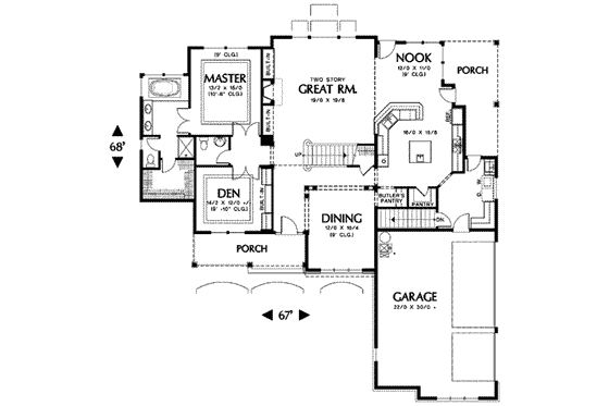 Floor Plan - Main Floor for Craftsman House Plan #48-116 - 3 bed, 2.5 bath