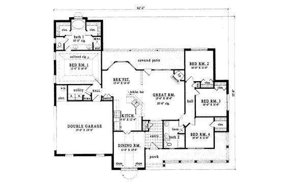 Floor Plan - Main Floor for Farmhouse House Plan #42-181 - 4 bed, 2 bath