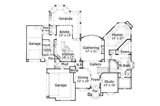 Floor Plan - Main Floor for European House Plan #411-665 - 4 bed, 4.5 bath