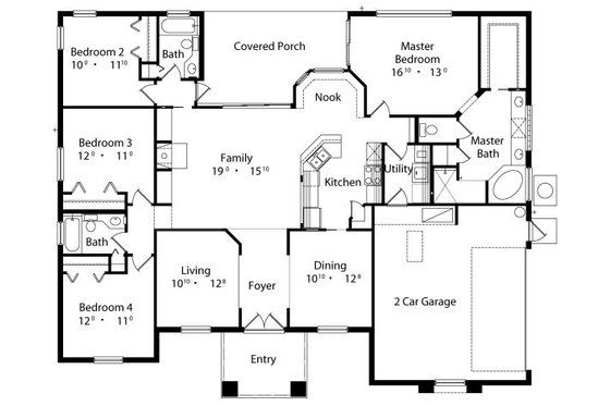 Floor Plan - Main Floor for Mediterranean House Plan #417-198 - 4 bed, 3 bath