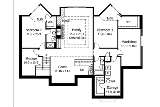 Floor Plan - Lower Floor for European House Plan #51-176 - 3 bed, 3.5 bath