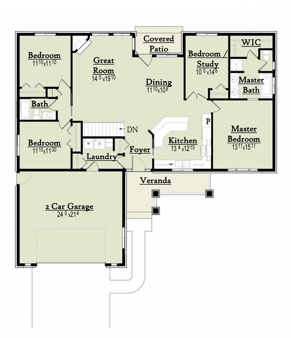 Home Plan - Bungalow designed house plan, ranch style floor plan