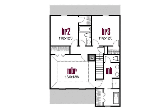 Floor Plan - Upper Floor for Farmhouse House Plan #435-1 - 3 bed, 2.5 bath