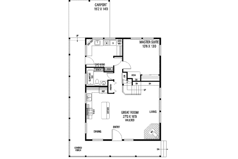 Home Plan - Floor Plan - Main Floor for Country House Plan #60-617 - 2 bed, 1 bath