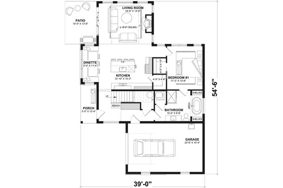 Floor Plan - Main Floor for Cottage House Plan #23-2904 - 3 bed, 1.5 bath