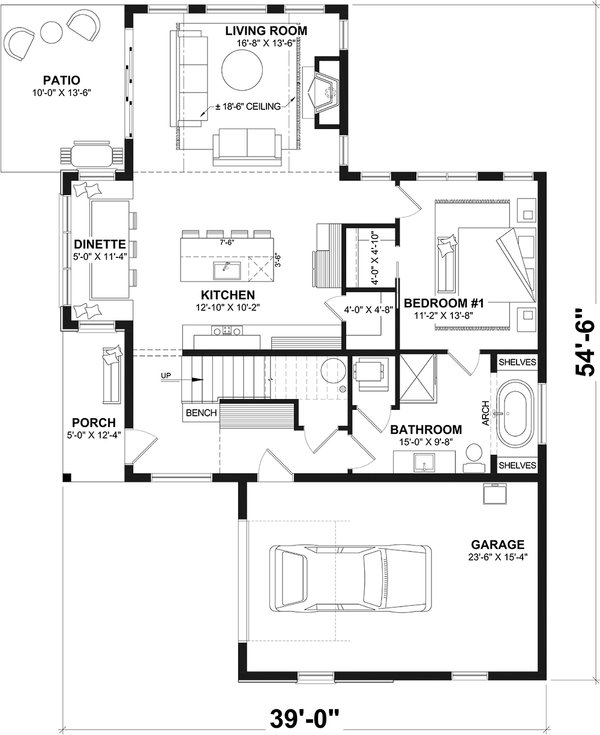Architectural House Design - Floor Plan - Main Floor for Cottage House Plan #23-2904 - 3 bed, 1.5 bath