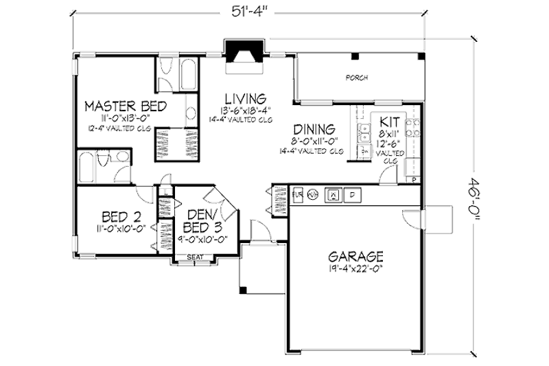 House Design - Floor Plan - Main Floor for Contemporary House Plan #320-444 - 2 bed, 2 bath