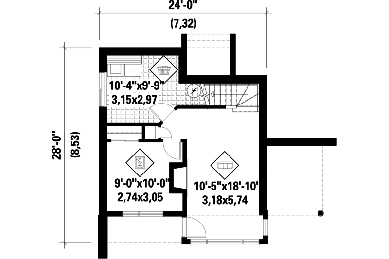 Architectural House Design - Floor Plan - Lower Floor for Contemporary House Plan #25-4585 - 2 bed, 1 bath