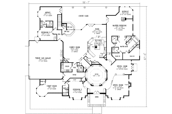 Floor Plan - Main Floor for Adobe / Southwestern House Plan #1-934 - 3 bed, 3.5 bath