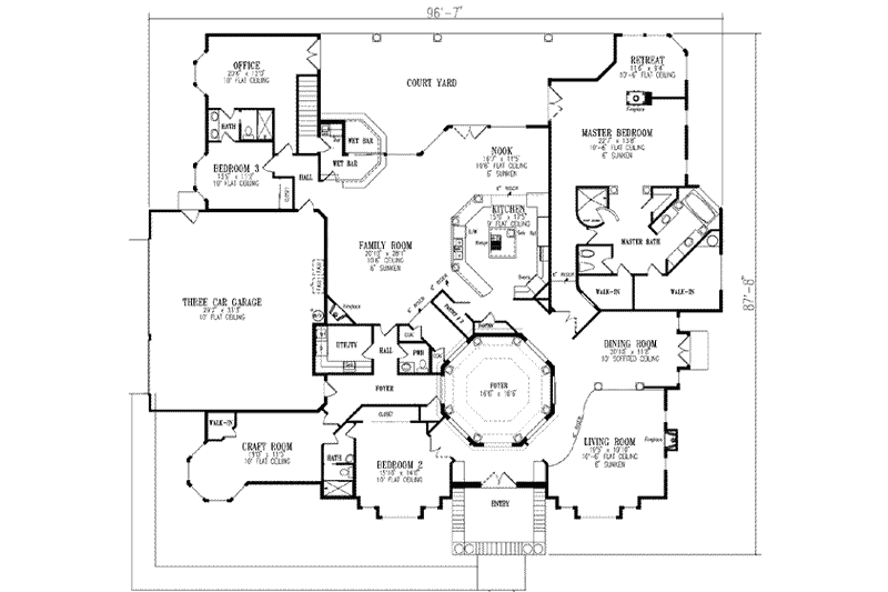 House Plan Design - Floor Plan - Main Floor for Adobe / Southwestern House Plan #1-934 - 3 bed, 3.5 bath