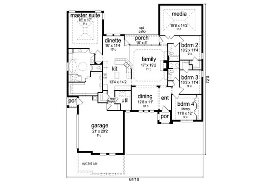 Floor Plan - Main Floor for Traditional House Plan #84-594 - 4 bed, 3 bath