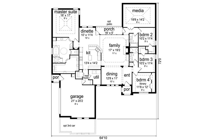 Architectural House Design - Floor Plan - Main Floor for Traditional House Plan #84-594 - 4 bed, 3 bath