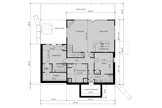 Floor Plan - Lower Floor for Cabin House Plan #123-121 - 6 bed, 5.5 bath
