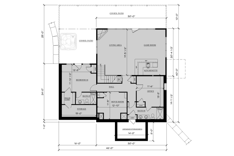 House Plan Design - Floor Plan - Lower Floor for Cabin House Plan #123-121 - 6 bed, 5.5 bath