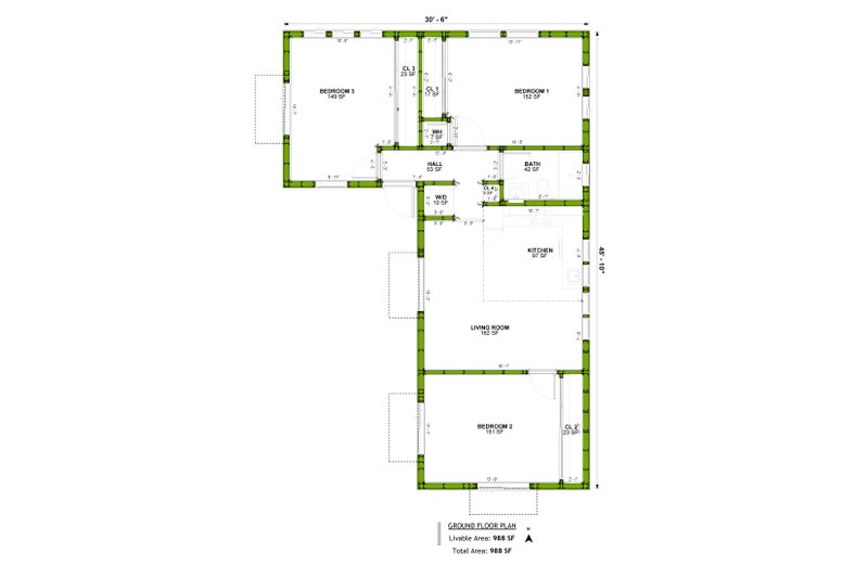 House Plan Design - Floor Plan - Main Floor for Ranch House Plan #1106-108 - 3 bed, 1 bath