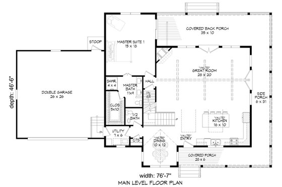 Floor Plan - Main Floor for Country House Plan #932-145 - 4 bed, 3.5 bath