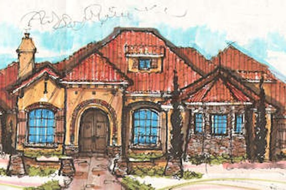 Exterior - Front Elevation for Mediterranean House Plan #135-168 - 4 bed, 4.5 bath