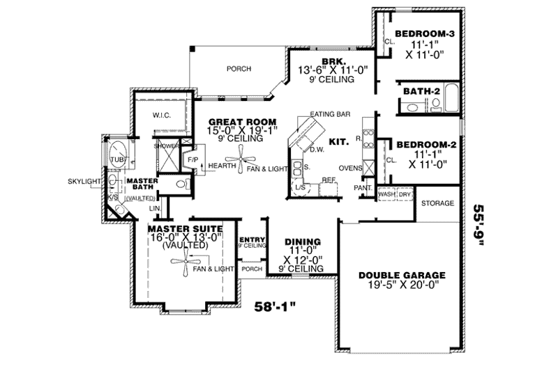 Dream House Plan - Floor Plan - Main Floor for Traditional House Plan #34-132 - 3 bed, 2 bath