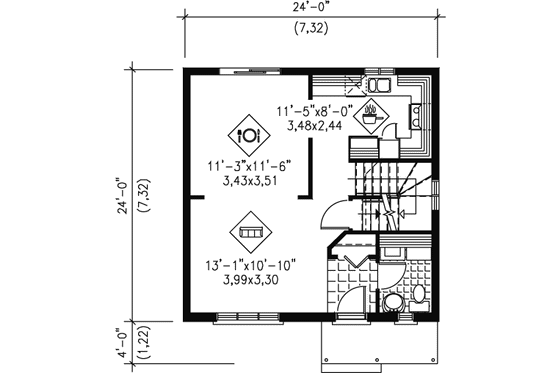 Floor Plan - Main Floor for European House Plan #25-4006 - 3 bed, 1.5 bath
