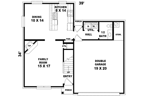 Floor Plan - Main Floor for European House Plan #81-656 - 3 bed, 2.5 bath