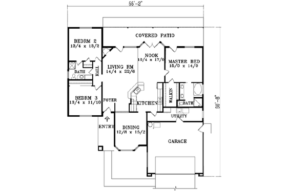 Floor Plan - Main Floor for Colonial House Plan #1-1376 - 3 bed, 2 bath