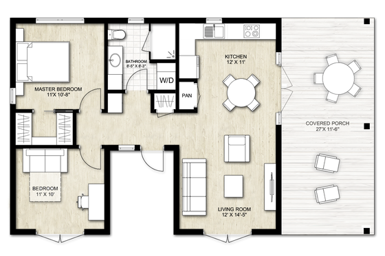 Floor Plan - Main Floor for Ranch House Plan #924-11 - 2 bed, 1 bath