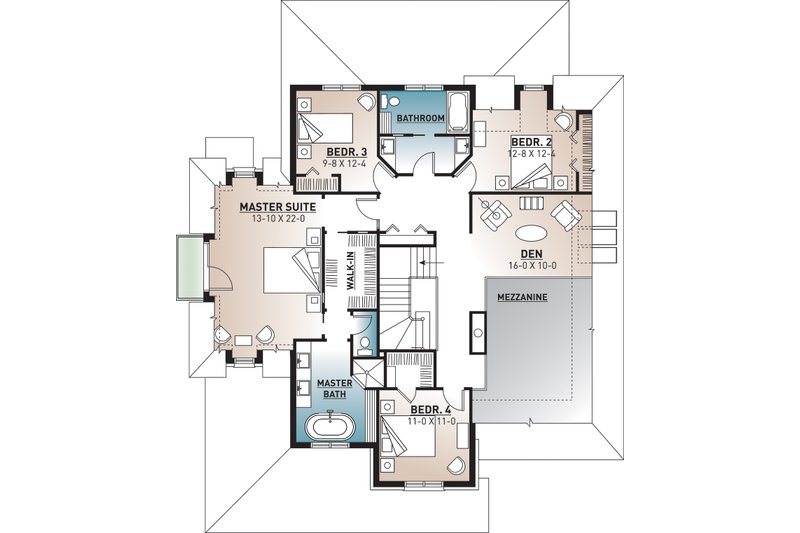 Home Plan - Floor Plan - Upper Floor for European House Plan #23-583 - 4 bed, 2.5 bath