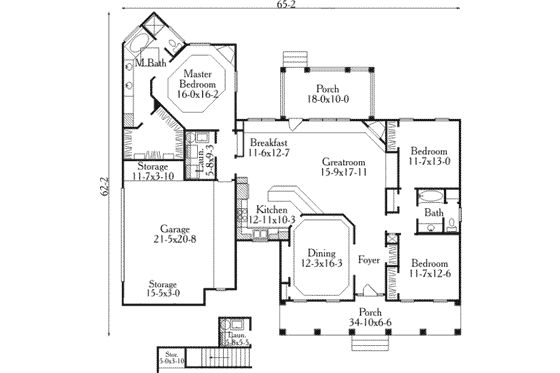 Floor Plan - Main Floor for Southern House Plan #406-194 - 3 bed, 2 bath