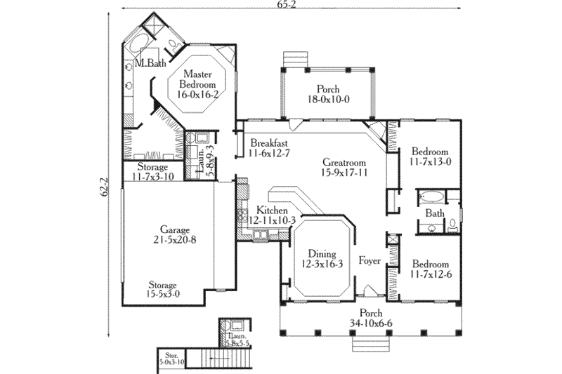 House Blueprint - Floor Plan - Main Floor for Southern House Plan #406-194 - 3 bed, 2 bath