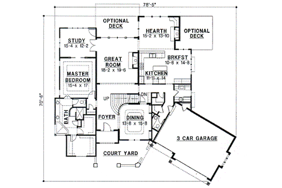 Floor Plan - Main Floor for Traditional House Plan #67-452 - 4 bed, 3.5 bath
