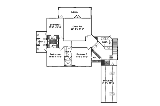 Floor Plan - Upper Floor for Southern House Plan #135-205 - 6 bed, 5 bath
