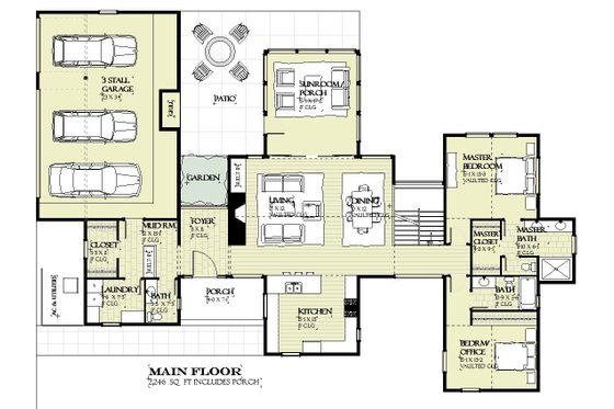 Floor Plan - Main Floor for Farmhouse House Plan #901-150 - 4 bed, 3.5 bath