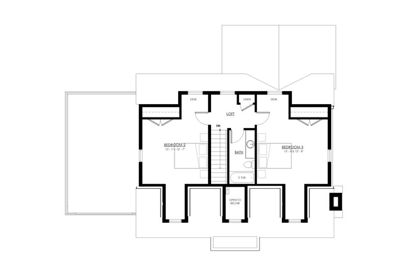 House Blueprint - Floor Plan - Upper Floor for Bungalow House Plan #1114-62 - 3 bed, 2.5 bath