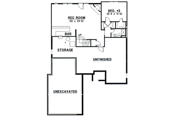 Floor Plan - Lower Floor for European House Plan #67-737 - 3 bed, 3 bath
