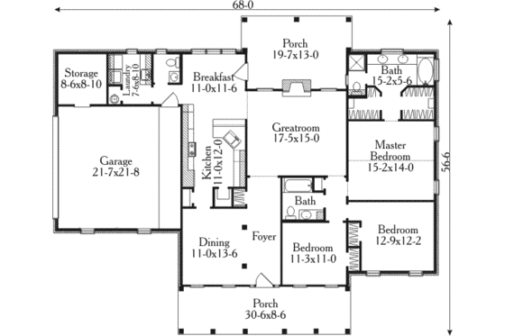 Floor Plan - Main Floor for Southern House Plan #406-275 - 3 bed, 2.5 bath