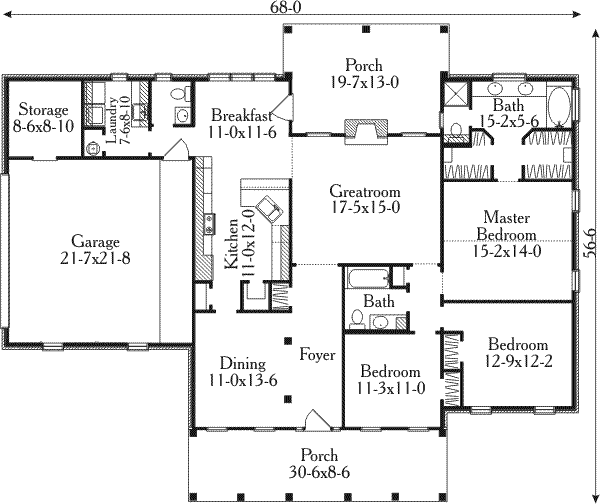 Architectural House Design - Southern Floor Plan - Main Floor Plan #406-275