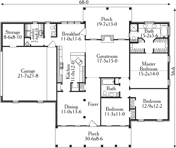 House Blueprint - Southern Floor Plan - Main Floor Plan #406-275
