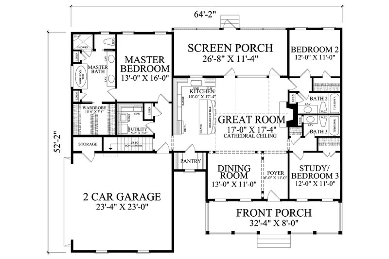 Home Plan - Floor Plan - Main Floor for Cottage House Plan #137-383 - 3 bed, 3 bath