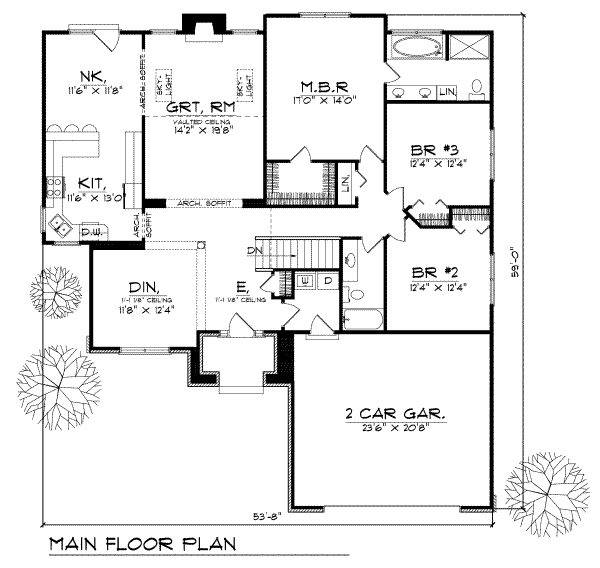 Architectural House Design - Traditional Floor Plan - Main Floor Plan #70-240