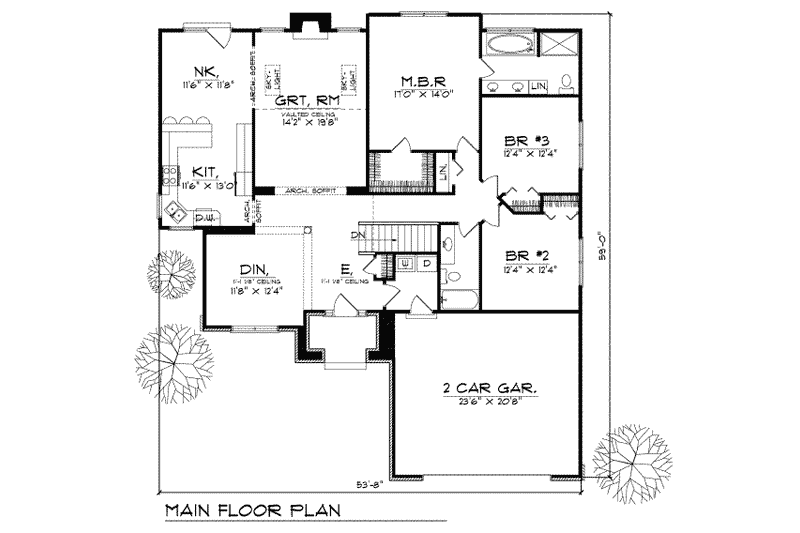 House Blueprint - Floor Plan - Main Floor for Traditional House Plan #70-240 - 3 bed, 2 bath