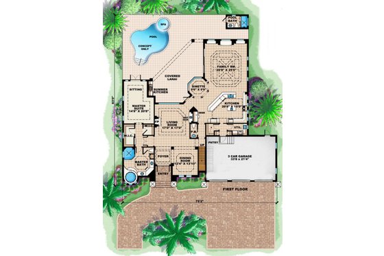 Floor Plan - Main Floor for Mediterranean House Plan #27-381 - 5 bed, 4.5 bath